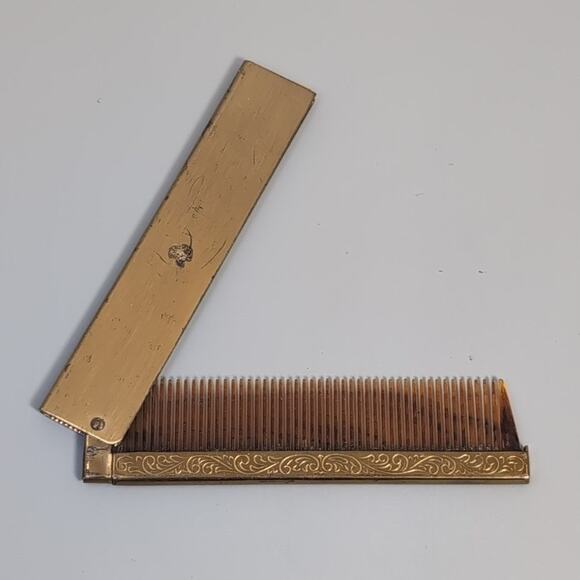 4" Vintage 1920s GOLD TONE Comb Pocket Case - Picture 2 of 4
